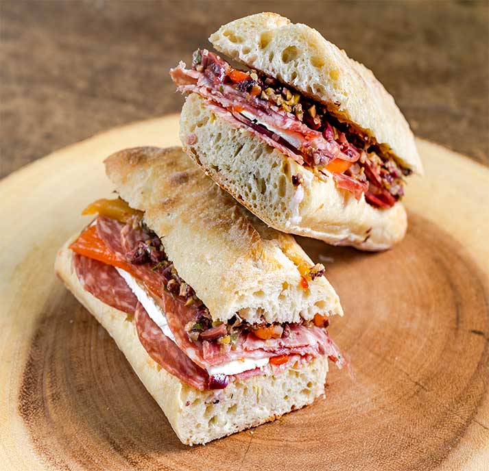 Salami and Olive tapenade baguette